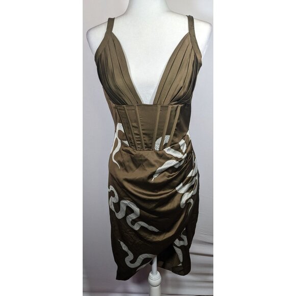 Averie Brown And White Snake Dress With Corset Bodice - Picture 6 of 9